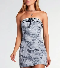 Attention Getter Strapless Newspaper Print Mini Dress