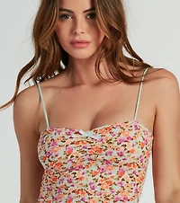Day To Night Charm Lace-Up Ditsy Floral Mini Dress