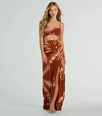 Island Breeze Tropical Cutout Slit Maxi Dress