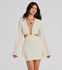 Perfect Vacation Long Sleeve V-Neck Cutout Mini Dress