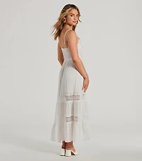 Feel The Romance Sweetheart Button Lace Trim Maxi Dress