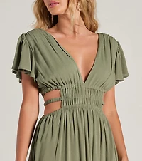 Make Hearts Flutter Short Sleeve Cutout Maxi Dress