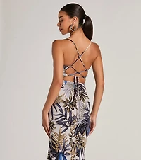 Summer Vacay Lace-Up Tropical Maxi Dress