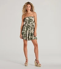 Sunshine On My Mind Strapless Tropical Skater Dress