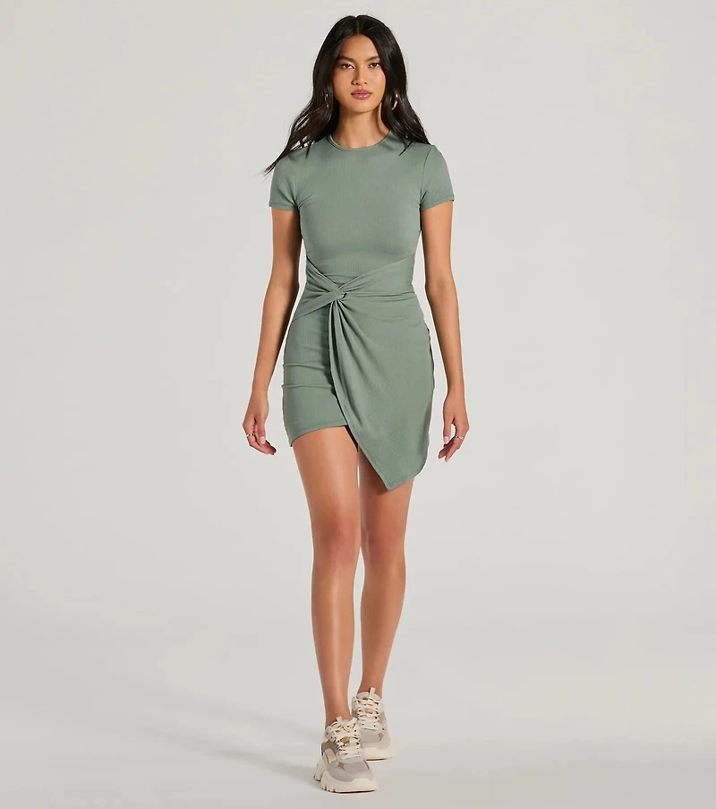 Cutest Spirit Short Sleeve Knot Tie Mini Dress