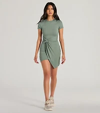 Cutest Spirit Short Sleeve Knot Tie Mini Dress