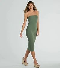 She's The Main Rib Knit Strapless Midi Dress
