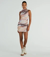 Set To Amaze Mock Neck Abstract Mini Dress