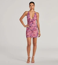 So Iconic Abstract Print Ruched Mini Dress