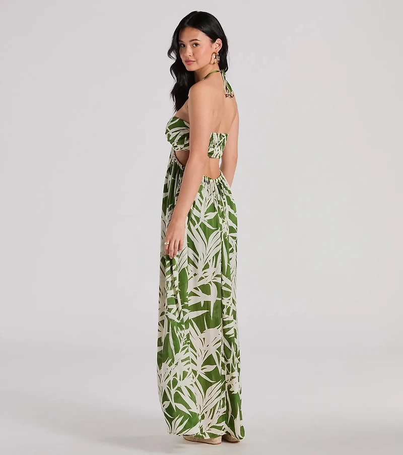 Bright Beauty Halter Cutout Tropical Maxi Dress