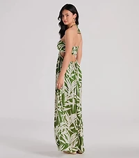 Bright Beauty Halter Cutout Tropical Maxi Dress