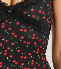 Cherry On Top Lace Trim V-Neck Mesh Mini Dress
