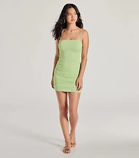 Smooth Silhouette Ruched Bodycon Mini Dress