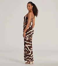A Little Wild One-Shoulder Zebra Print Maxi Dress