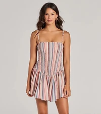 Refreshing Charm Smocked Striped A-Line Mini Dress