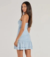 Here Comes The Sun Strapless Ruffled Mini Dress