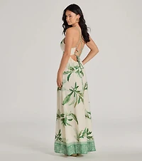 Fiji Feeling Sleeveless Lace-Up Tropical Maxi Dress