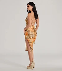 Show Off Your Glow Tropical Lace-Up Midi Dress