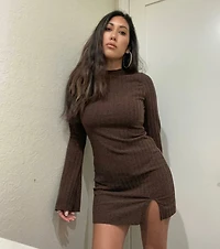 Casual Chills Long Sleeve Slit Mini Dress