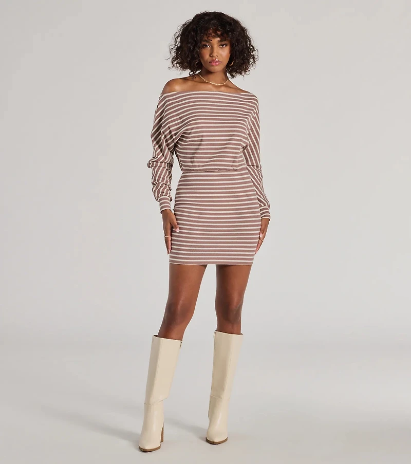 Stripes Style Off The Shoulder Mini Dress