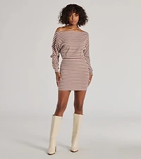Stripes Style Off The Shoulder Mini Dress