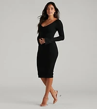 Cute The City V-Neck Knit Midi Dress