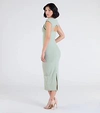 Cute Ease Cap Sleeve Cutout Midi Dress