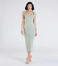 Cute Ease Cap Sleeve Cutout Midi Dress