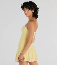 Here Comes The Sun Strapless Ruffled Mini Dress