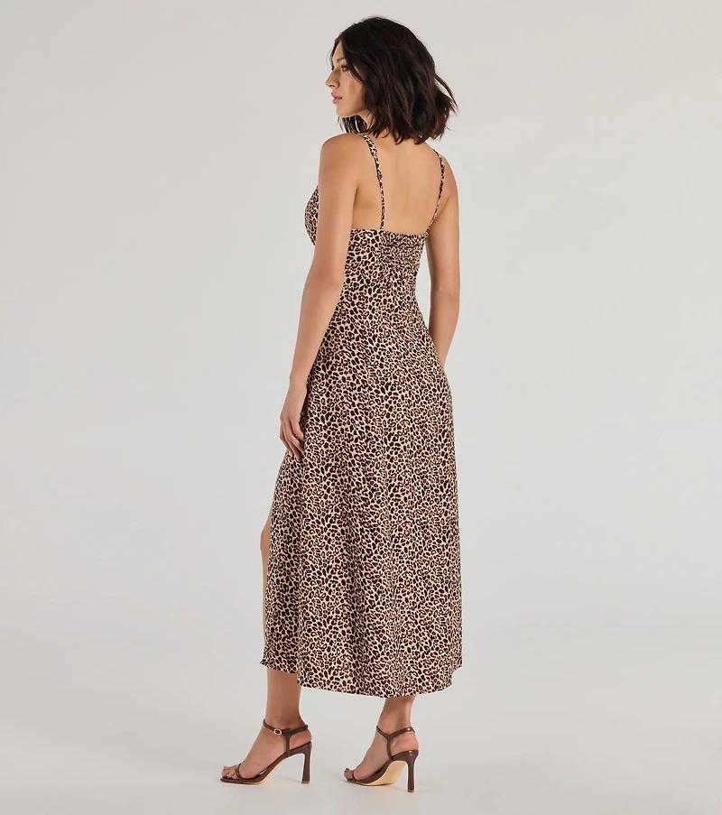 Elevated Leopard Print Woven A-Line Midi Dress