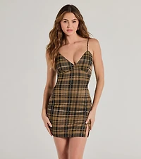 Pretty Plaid Sleeveless Knit Mini Dress