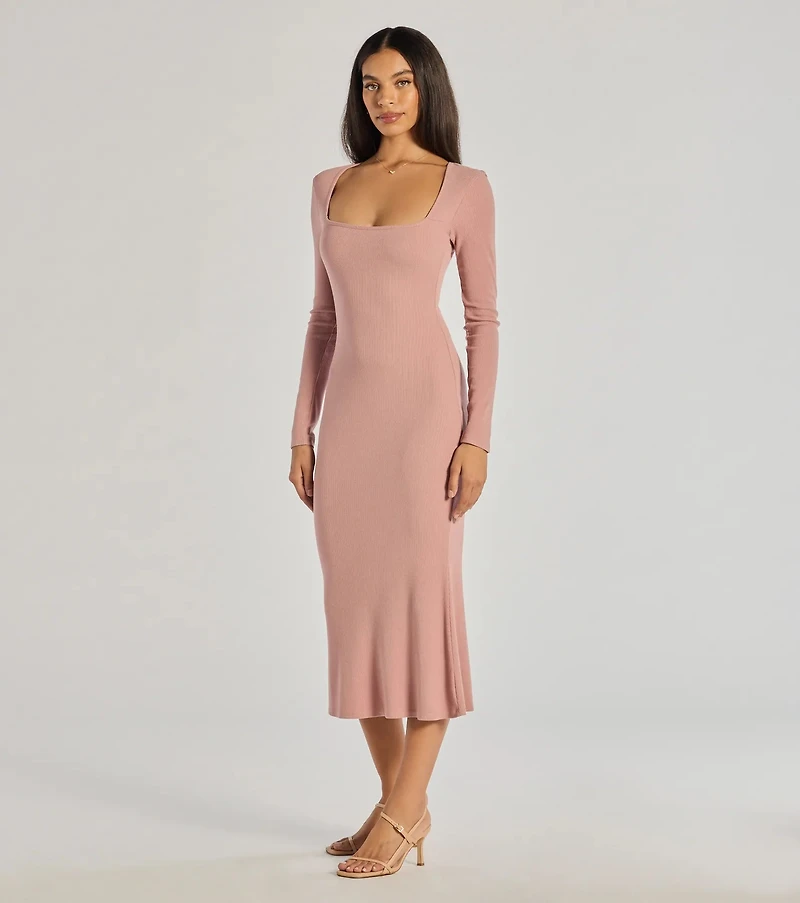 Basic Cutie Long Sleeve Knit Midi Dress