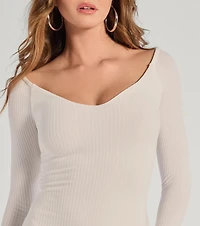 Sleek Vibes Off The Shoulder Knit Midi Dress