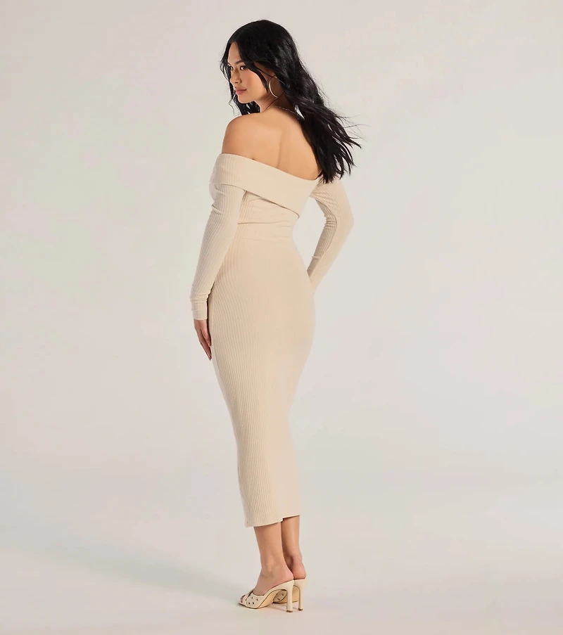 Sharp Lines Asymmetrical Long Sleeve Midi Dress
