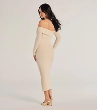 Sharp Lines Asymmetrical Long Sleeve Midi Dress