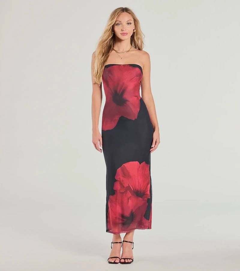 Impressive Blossom Strapless Floral Maxi Dress