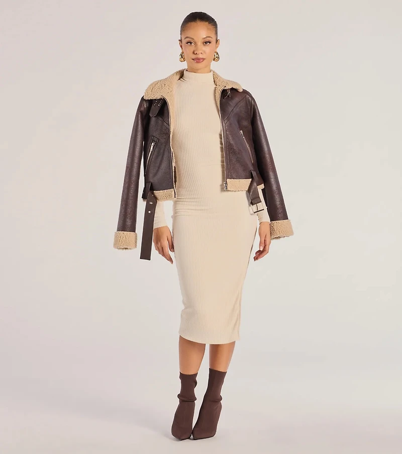 The Essential High-Slit Ribbed Knit Midi Dress
