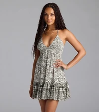 Sway With Me Halter V-Neck Paisley Skater Dress