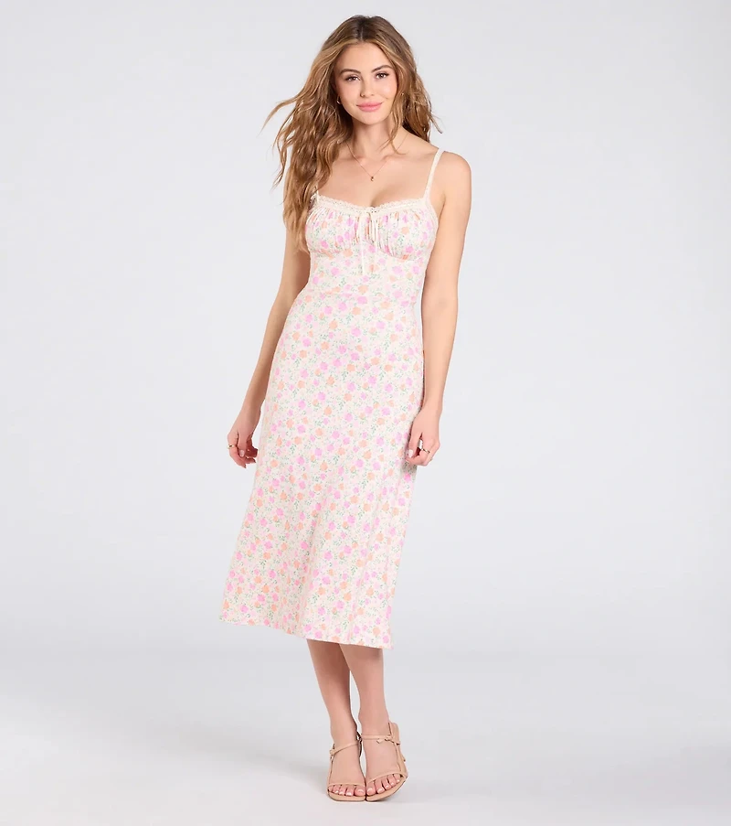 Darling Vibe Ditsy Floral A-Line Midi Dress