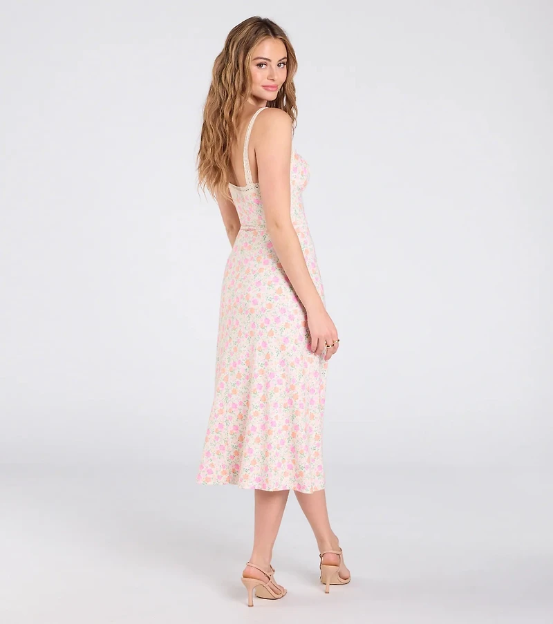 Darling Vibe Ditsy Floral A-Line Midi Dress