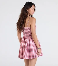 Get Cutesy V-Neck Gingham Skater Dress