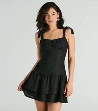 Life Is Sweet Eyelet Bodycon Ruffle Mini Dress