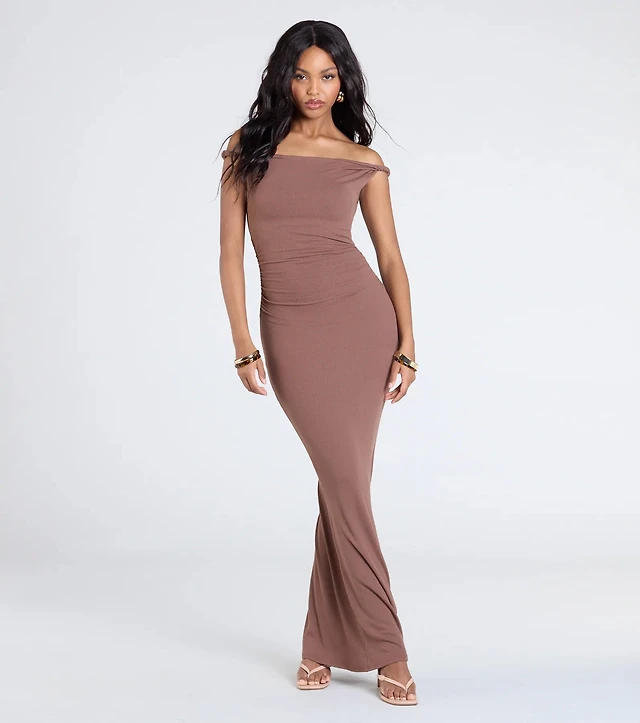 emerson off-the-shoulder drama maxi dress Abercrombie & Fitch Emerson Off-The-Shoulder Drama Maxi Dress