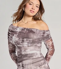 Uptown Doll Off-The-Shoulder Abstract Maxi Dress