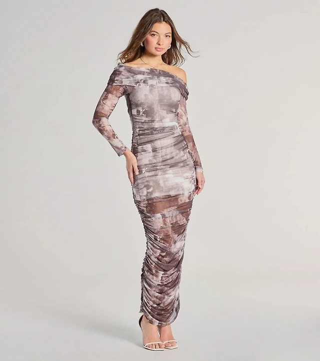knee length dresses for ladies Rouched Off The Shoulder Dress Maxi main image 1