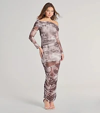 Uptown Doll Off-The-Shoulder Abstract Maxi Dress