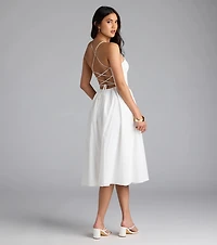 Easy And Breezy Lace-Up Midi Dress With Pockets