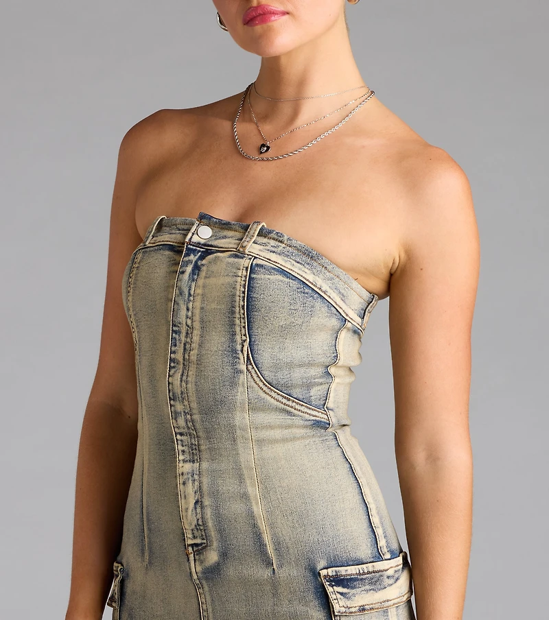 So Electric Strapless Jean Denim Mini Dress