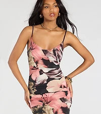 Vacay Bound Tropical Floral Ruched Knit Maxi Dress