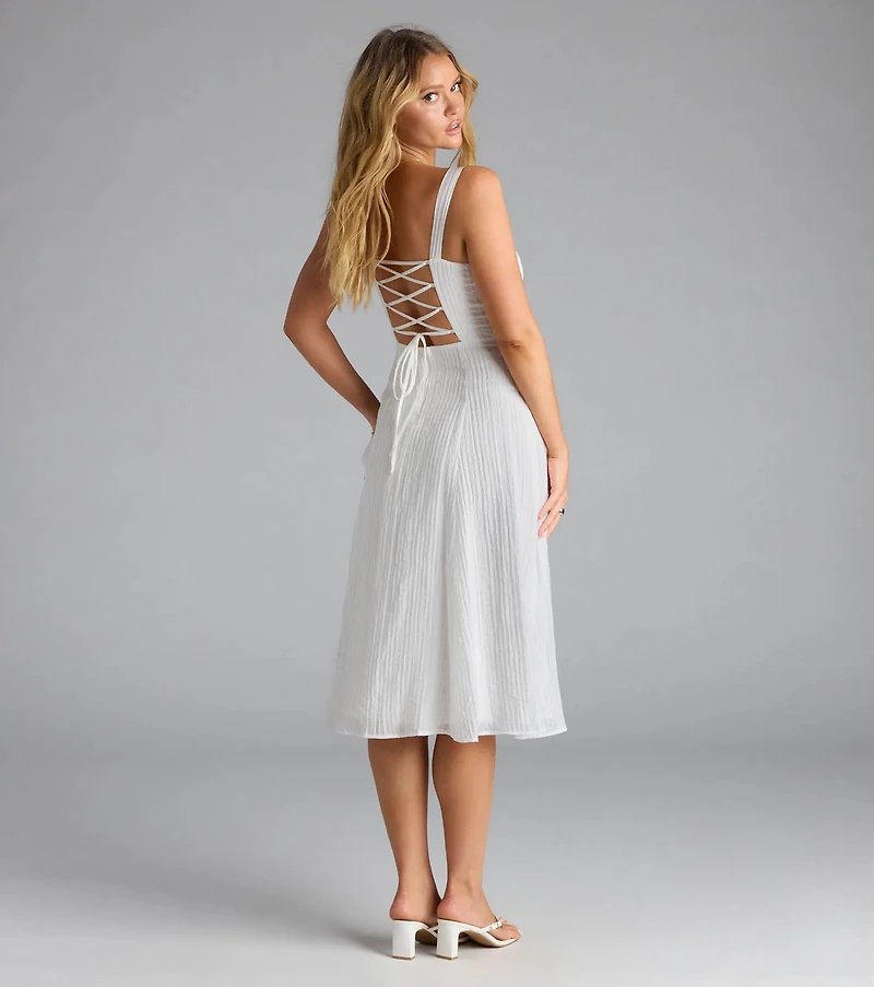 Spring Fling Corset Tie A-Line Midi Dress